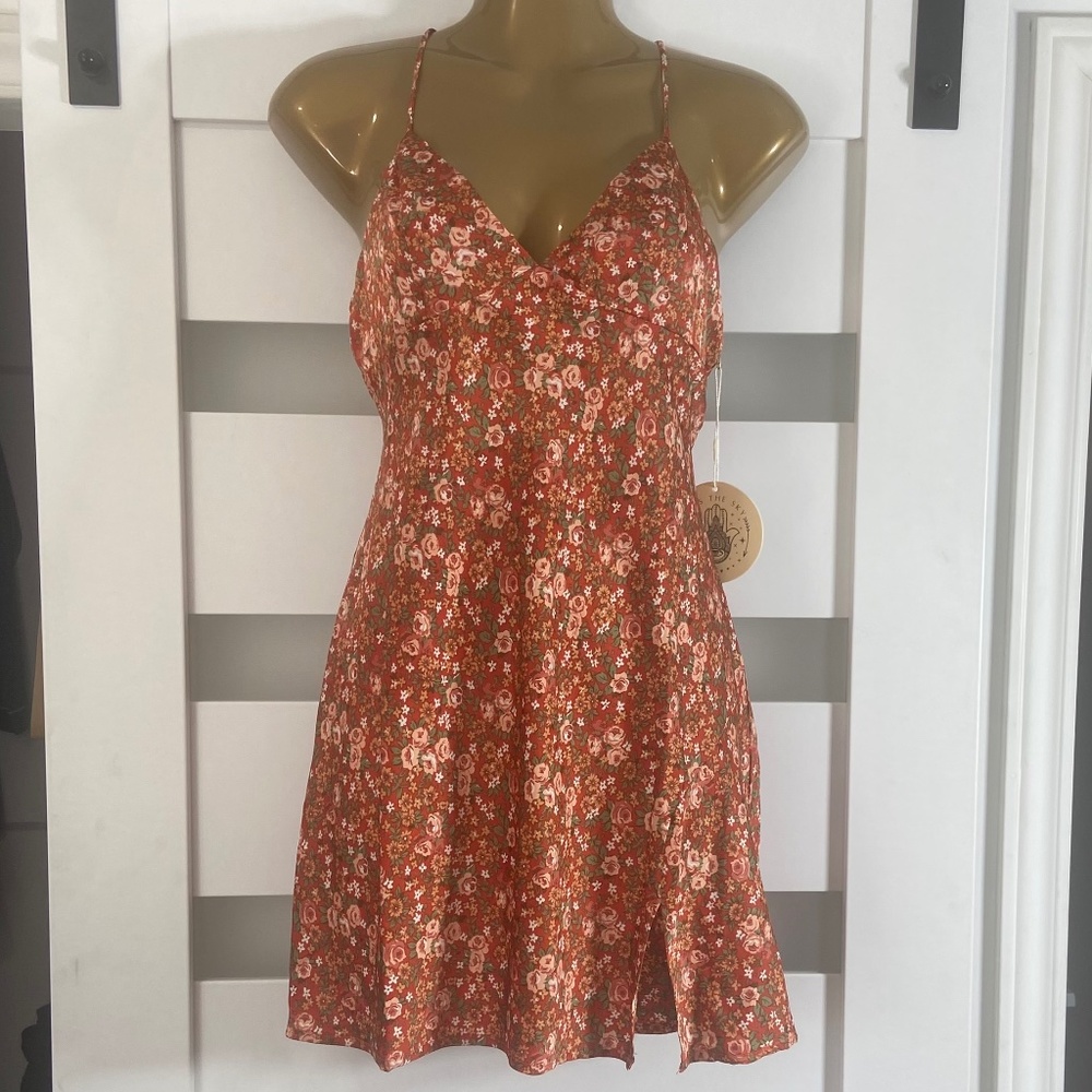 Urban Outfitters Kiss The Sky Floral Notched Mini Slip Dress Size M